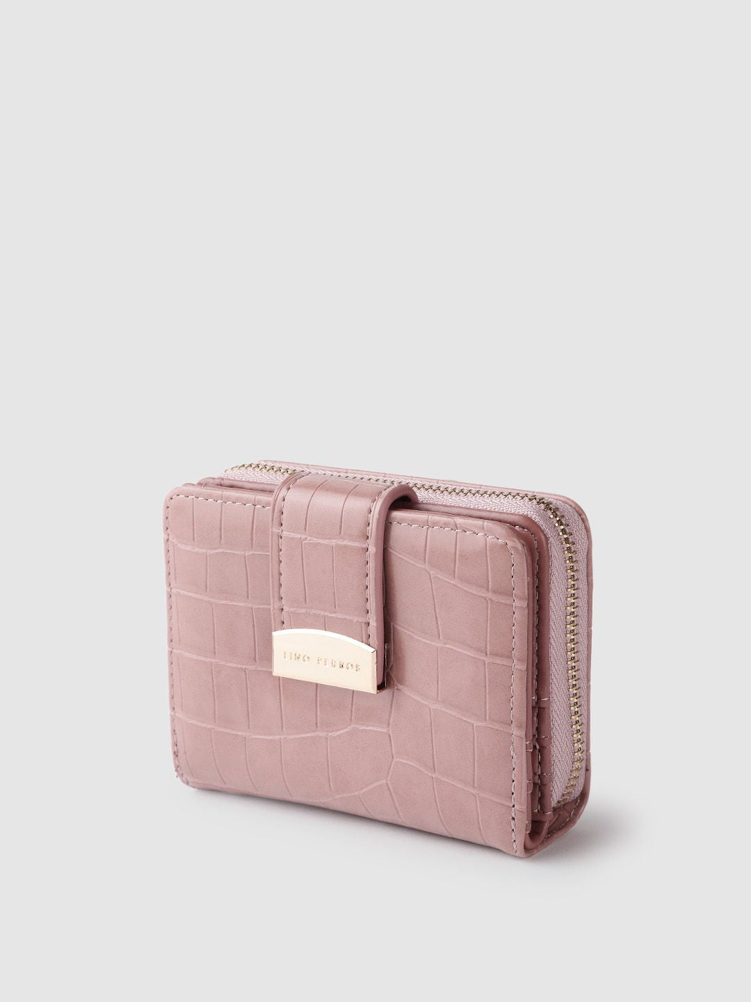Lino Perros Women Dusty Pink Croc Textured Two Fold Wallet