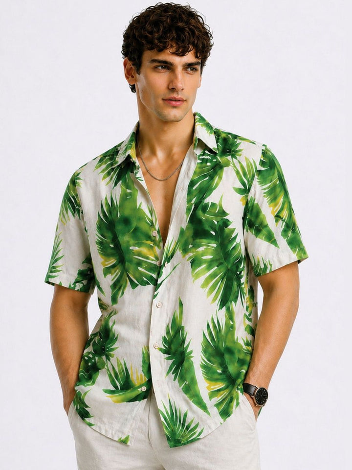 ADRO Standard Tropic Palm Printed Spread Collar Casual Shirt