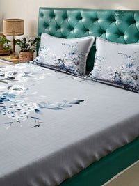 Myntra Elegant Homes Grey Floral 300 TC Bedsheet with 2 Pillow Covers