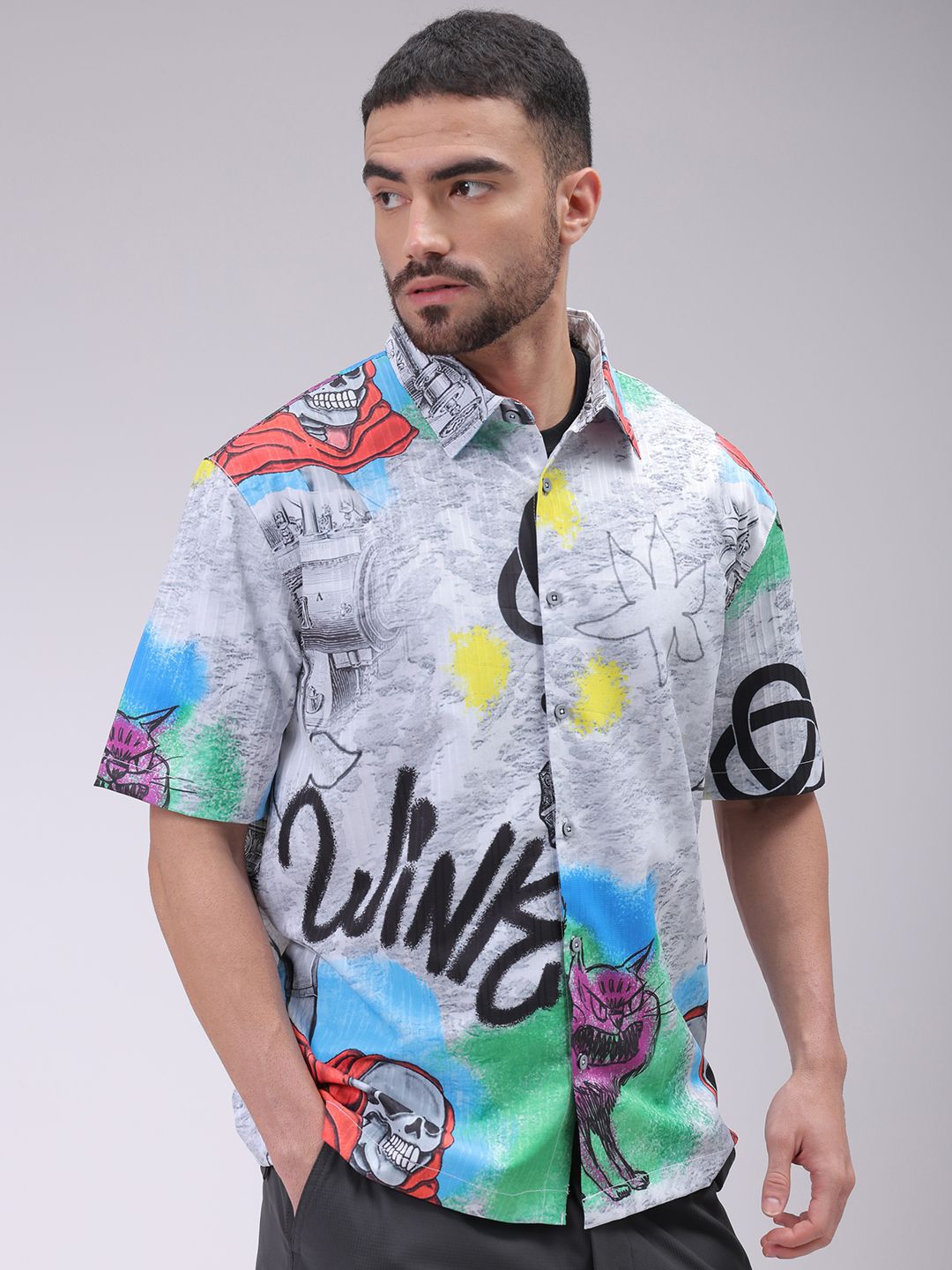 The Indian Garage Co Men Cutaway Collar Conversational Printed Boxy Fit Resortwear Shirt