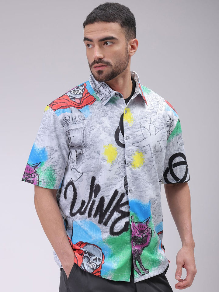 The Indian Garage Co Men Cutaway Collar Conversational Printed Boxy Fit Resortwear Shirt