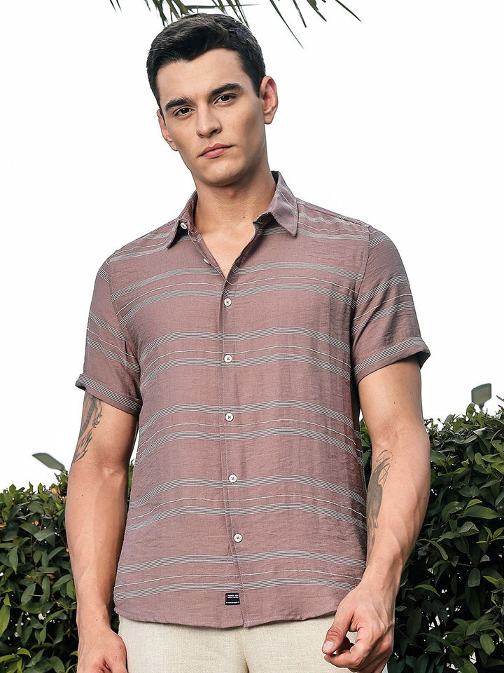 Thomas Scott Men Premium Slim Fit Striped Casual Shirt