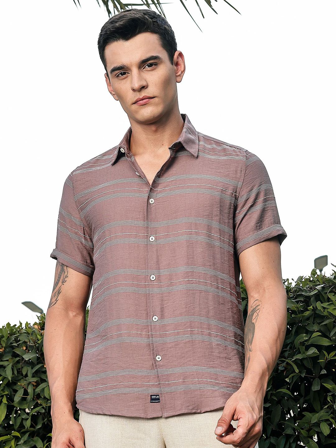 Thomas Scott Men Premium Slim Fit Striped Casual Shirt