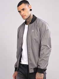 ADRO Men Stand Collar Solid Casual Bomber Jacket