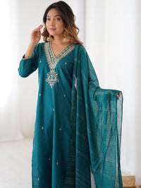 KALINI Women Floral Embroidered Regular Thread Work Kurta with Trousers & With Dupatta
