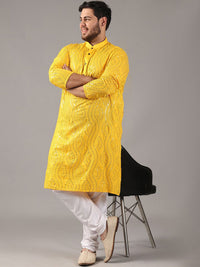 SOJANYA PLUS Plus Size Men Floral Embroidered Sequnnied Pure Cotton Kurta With Pyjamas