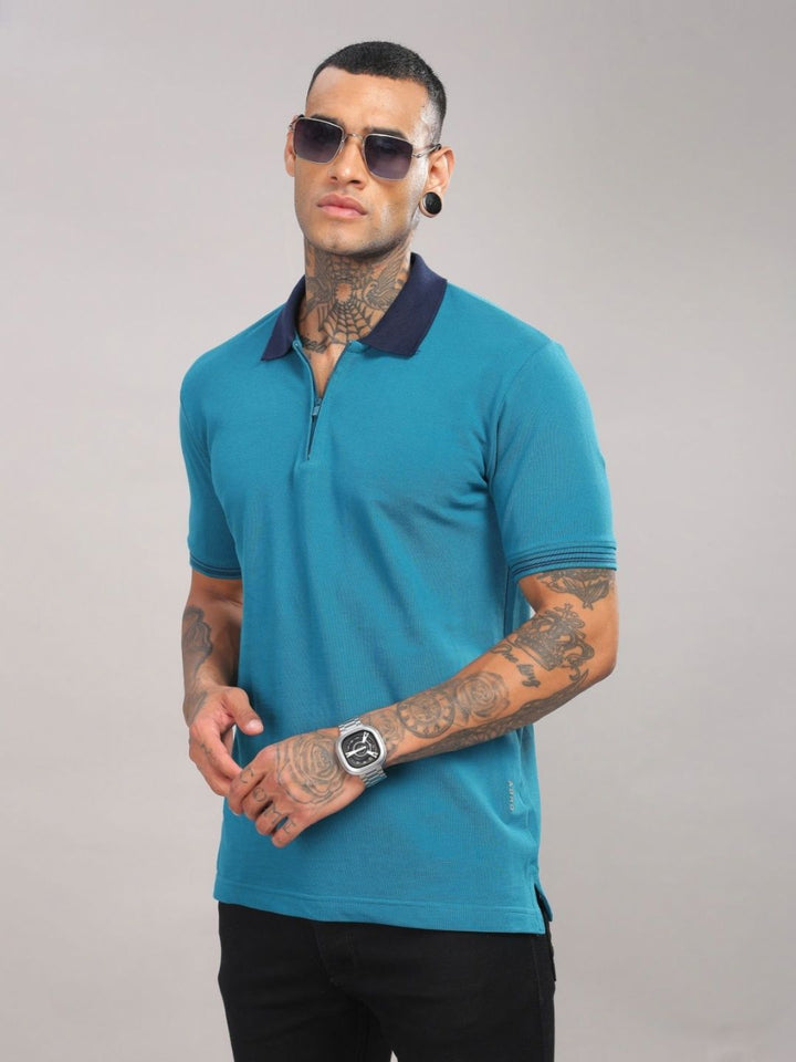 ADRO Men Solid Polo Collar Cotton T-shirt