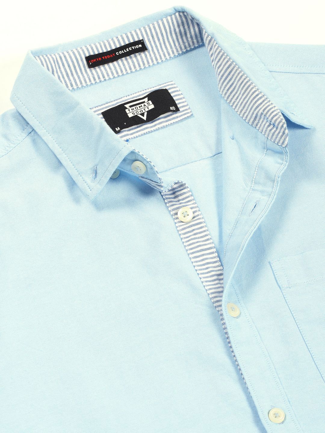 Thomas Scott Men Premium Button-Down Collar Solid Pure Cotton Slim Fit Casual Shirt