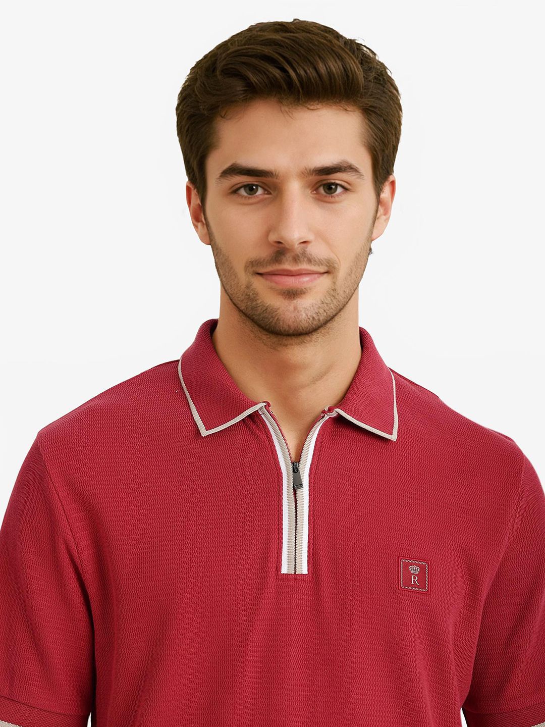 RARE RABBIT Men Solid Pure Cotton Polo Collar T-shirt