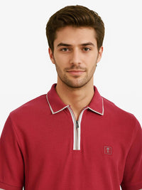 RARE RABBIT Men Solid Pure Cotton Polo Collar T-shirt