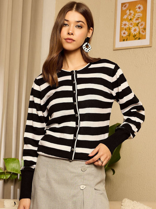 Berrylush Women Striped Long Sleeves Cardigan Sweater