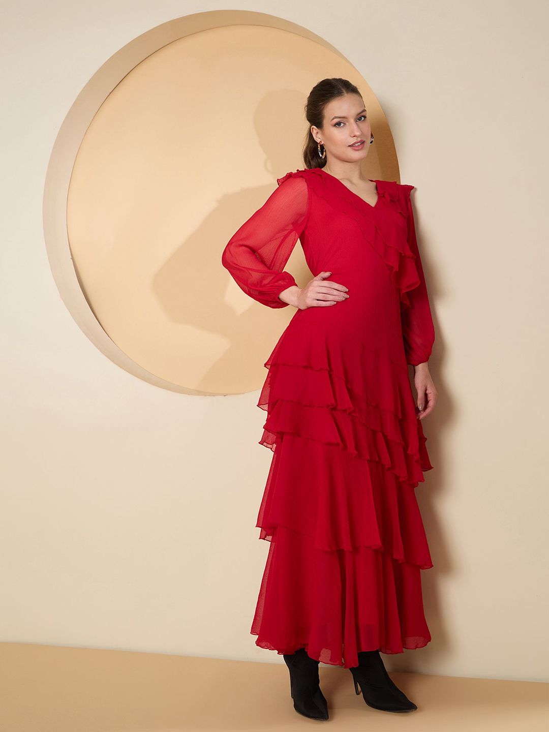 Antheaa Chiffon A-Line Maxi Dress