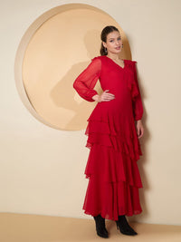 Antheaa Chiffon A-Line Maxi Dress