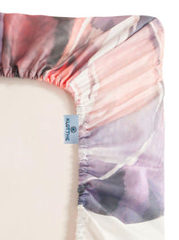 White & Pink Floral Printed Fitted 7D 400 TC Double King Bedsheet With 2 Pillow Cover