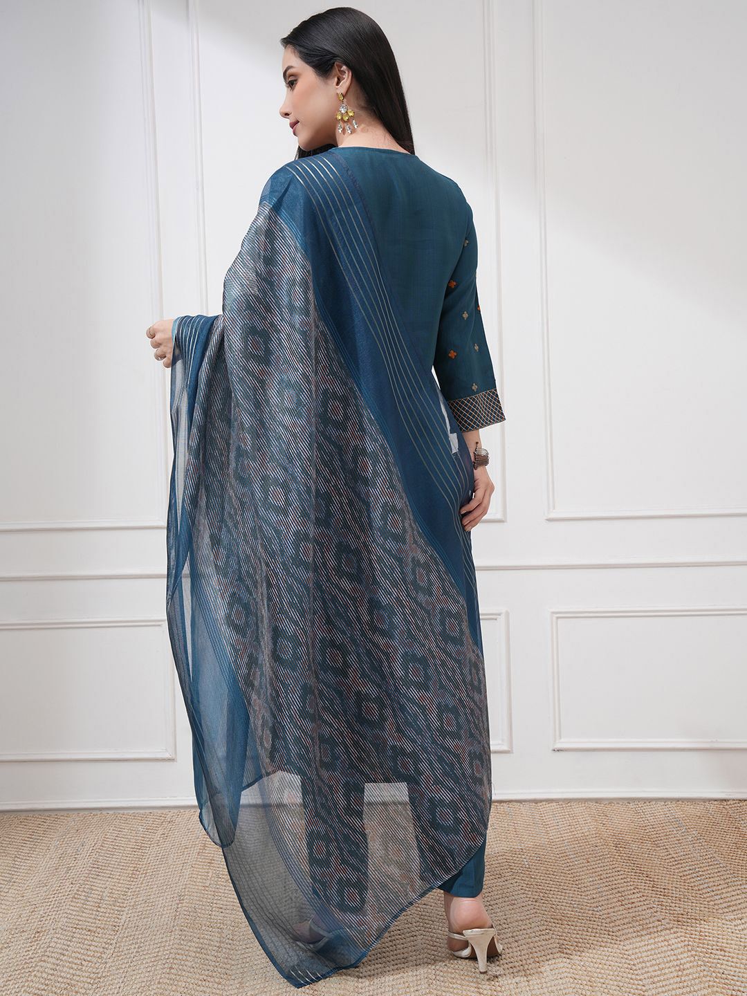 Vishudh Floral Embroidered Thread Work Straight Kurta With Trouser And Dupatta