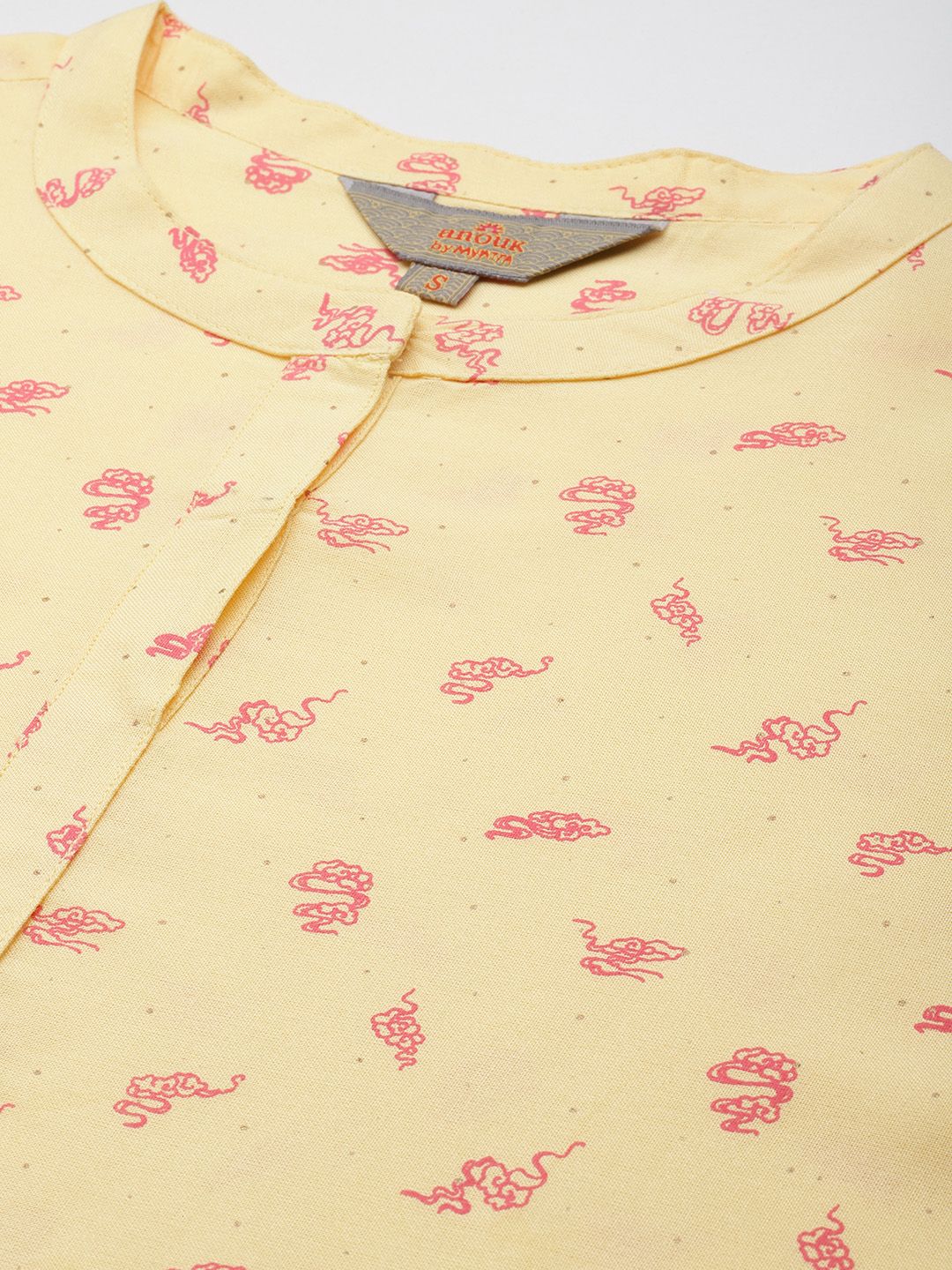 Anouk Printed High-Low Kurta with Pleated Palazzos