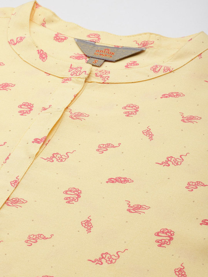 Anouk Printed High-Low Kurta with Pleated Palazzos