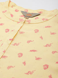 Anouk Printed High-Low Kurta with Pleated Palazzos