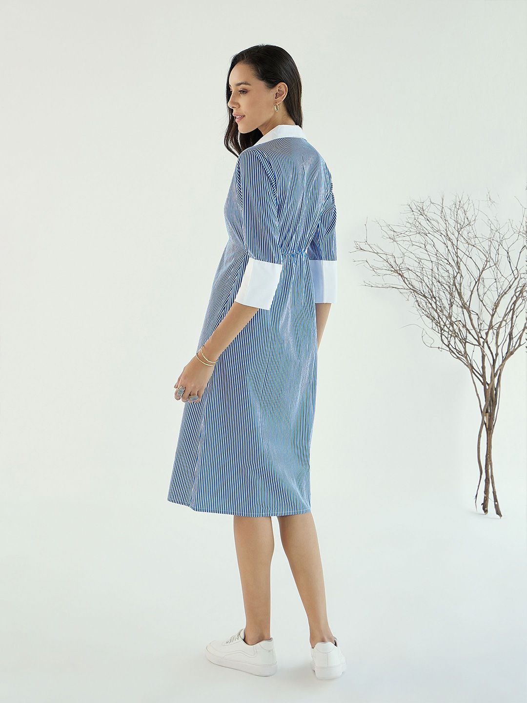 Pink Paprika by SASSAFRAS Striped A-Line Midi Cotton Dress
