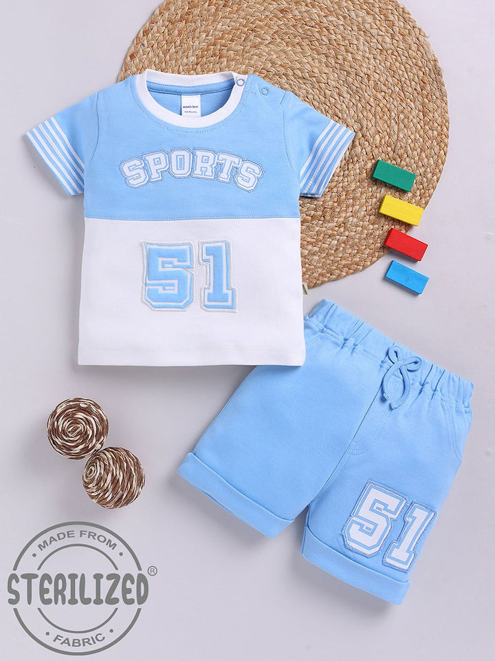 Moms Love Infant Boys Colorblocked Printed Pure Cotton Clothing Set