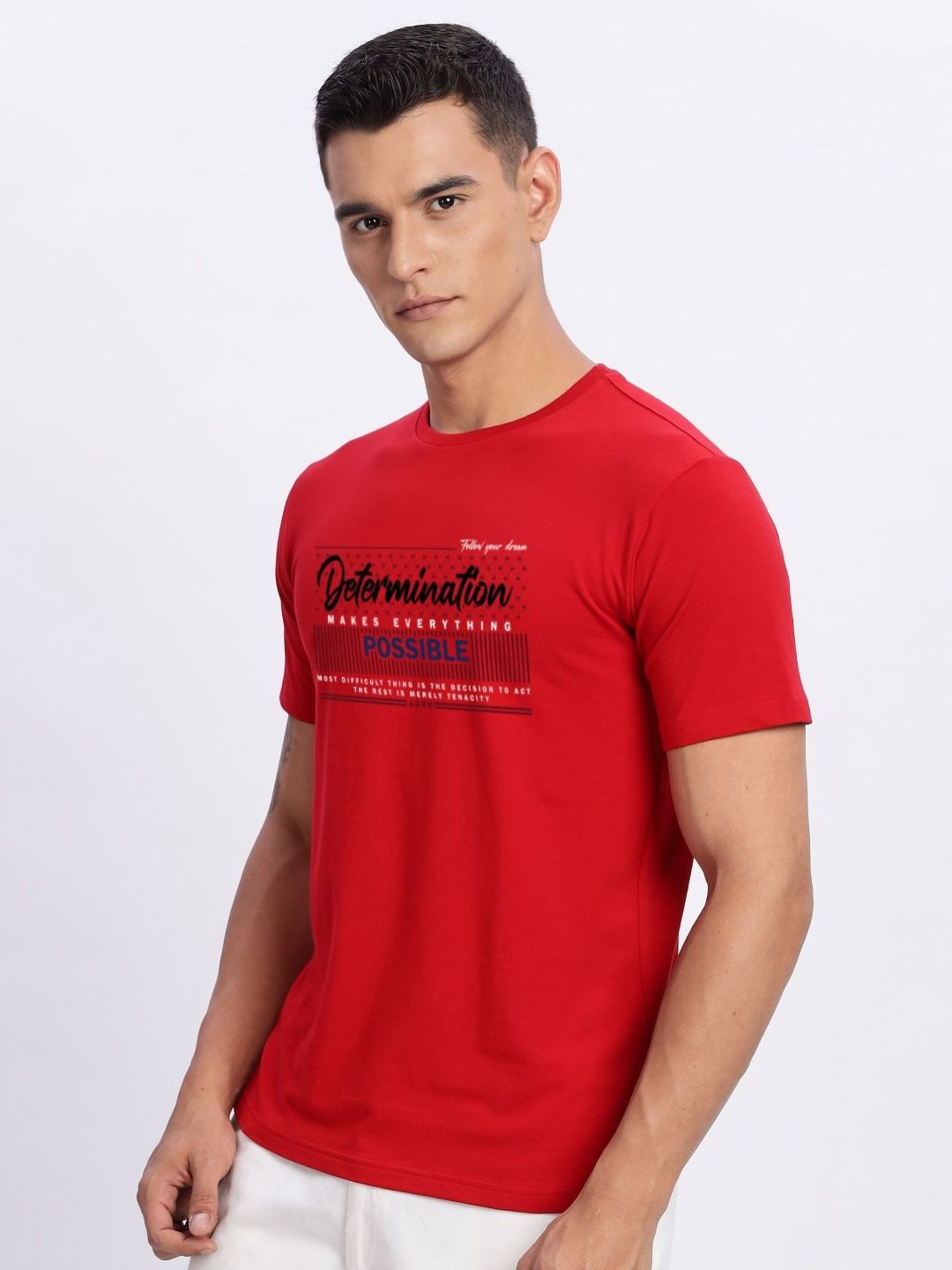 ADRO Typography Printed Round Neck Cotton T-shirt