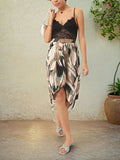 DressBerry Island Girl Printed Lacey Belted A-Line Dress