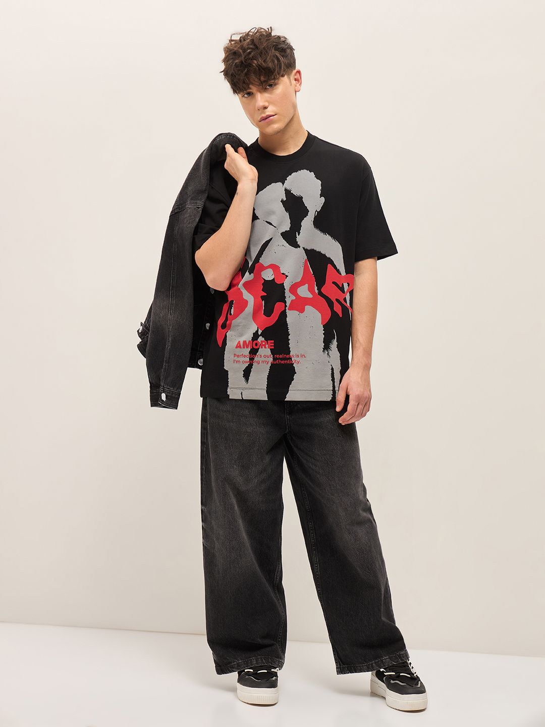 THE BEAR HOUSE Abstract Printed Round Neck Cotton Oversized T-shirt