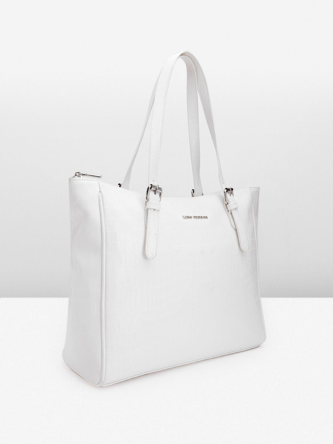 Lino Perros Croc Textured Structured Laptop Shoulder Bag