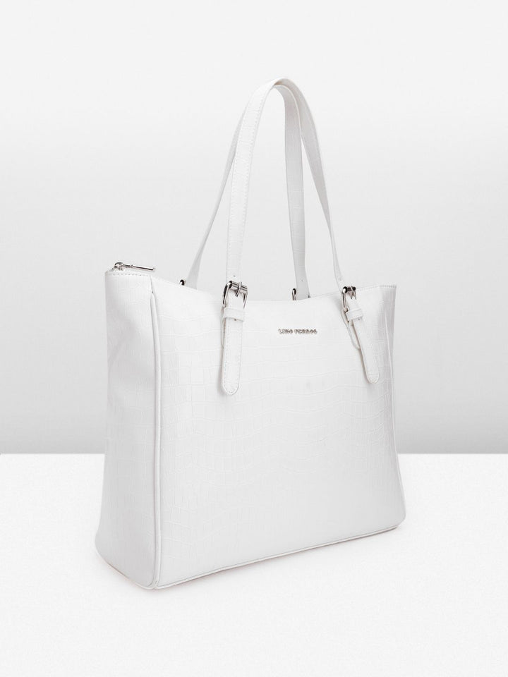 Lino Perros Croc Textured Structured Laptop Shoulder Bag