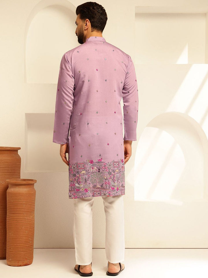 SOJANYA Kurta Lurus Sulam Bunga Mandarin Kolar Kapas Sutera