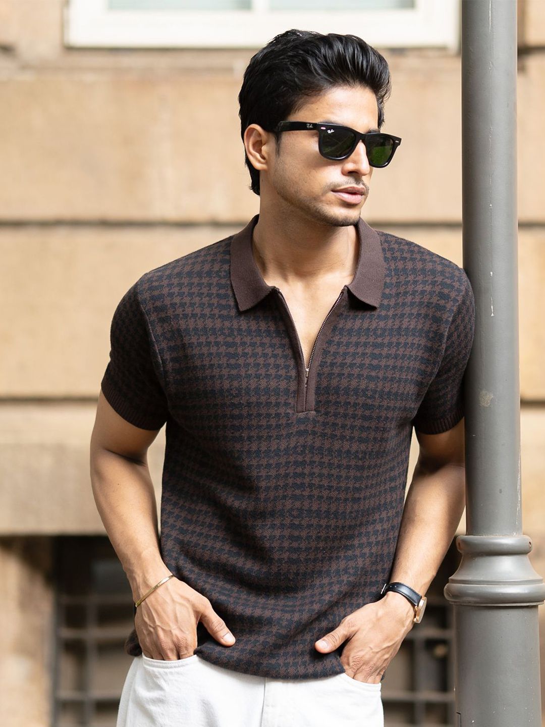 Powerlook Men Abstract Printed Polo Collar Cotton T-shirt
