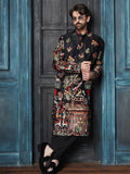 SOJANYA LUXE Bunga Sulam Benang Kerja Cotton Satin Kurta Lurus Dengan Seluar