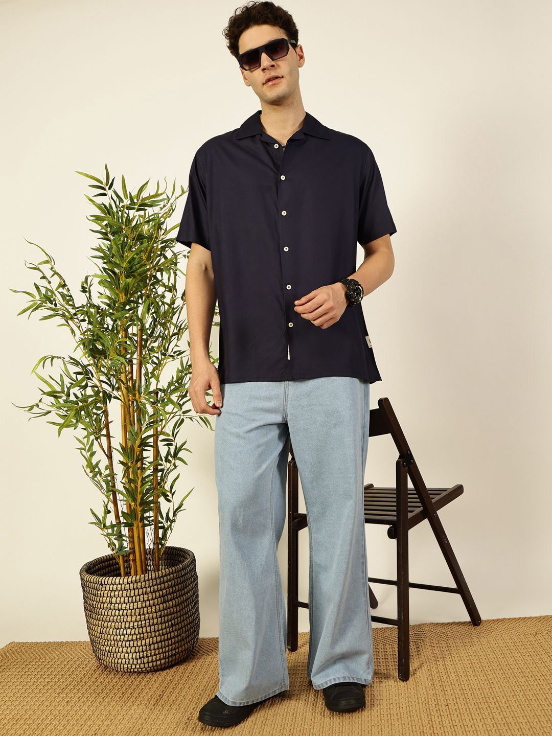 Thomas Scott Men Premium Cuban Collar Solid Oversized Casual Shirt