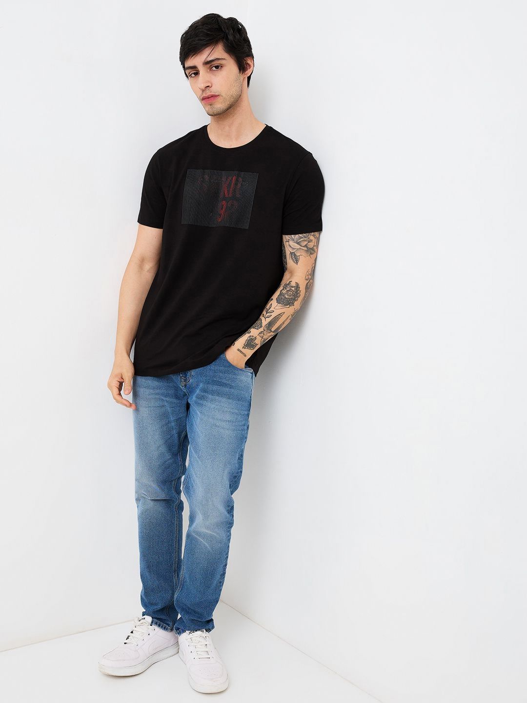 SPYKAR Men Graphic Printed Round Neck Cotton Slim Fit T-shirt