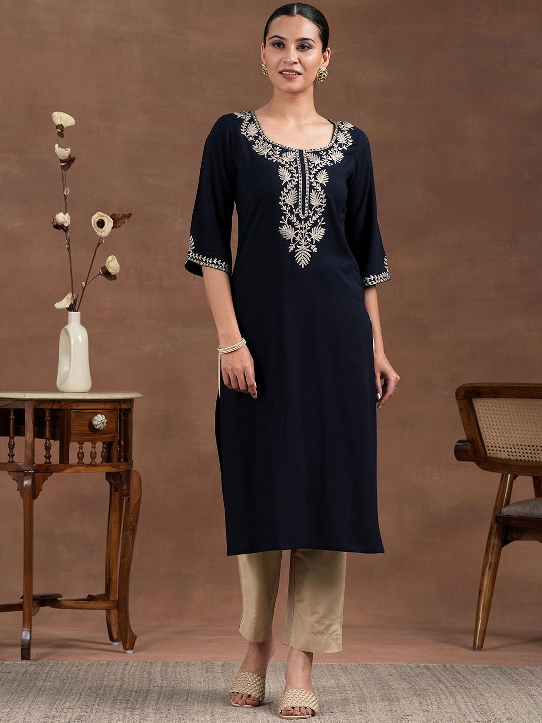 Libas Floral Yoke Design Straight Kurta