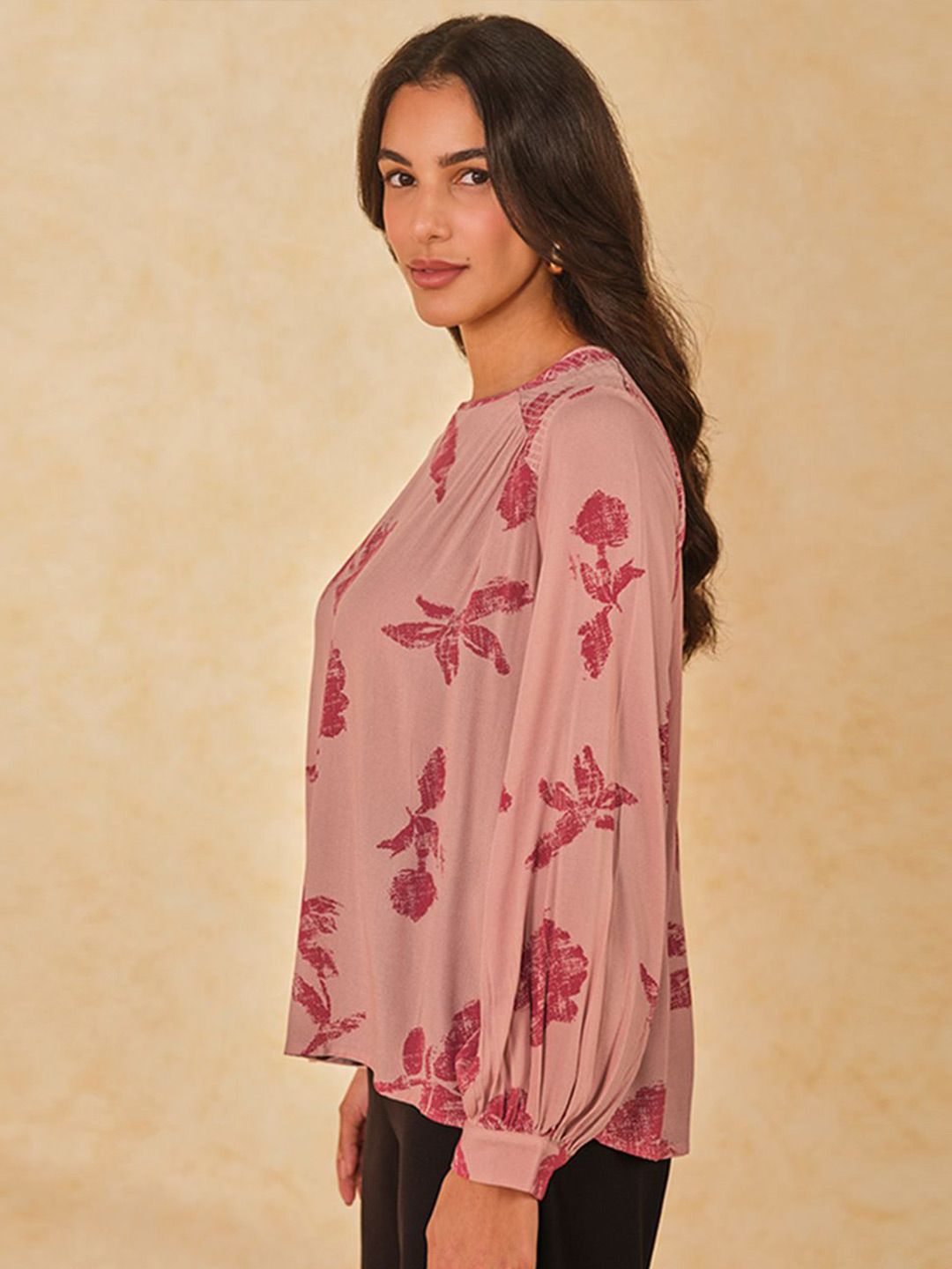 AND Women Floral Printed Boat Neck Top