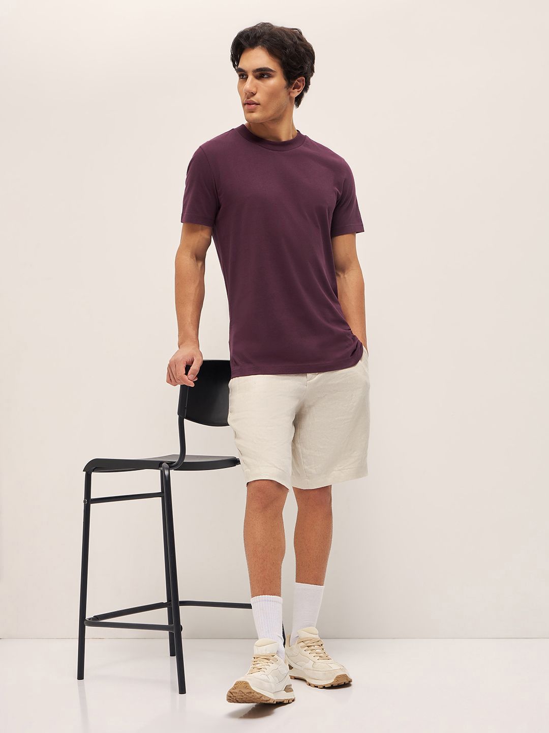 THE BEAR HOUSE Men Solid Crew Neck Pure Cotton T-Shirt