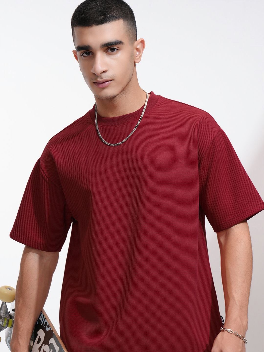 HIGHLANDER Men Self Design Round Neck Relaxed Fit T-shirt