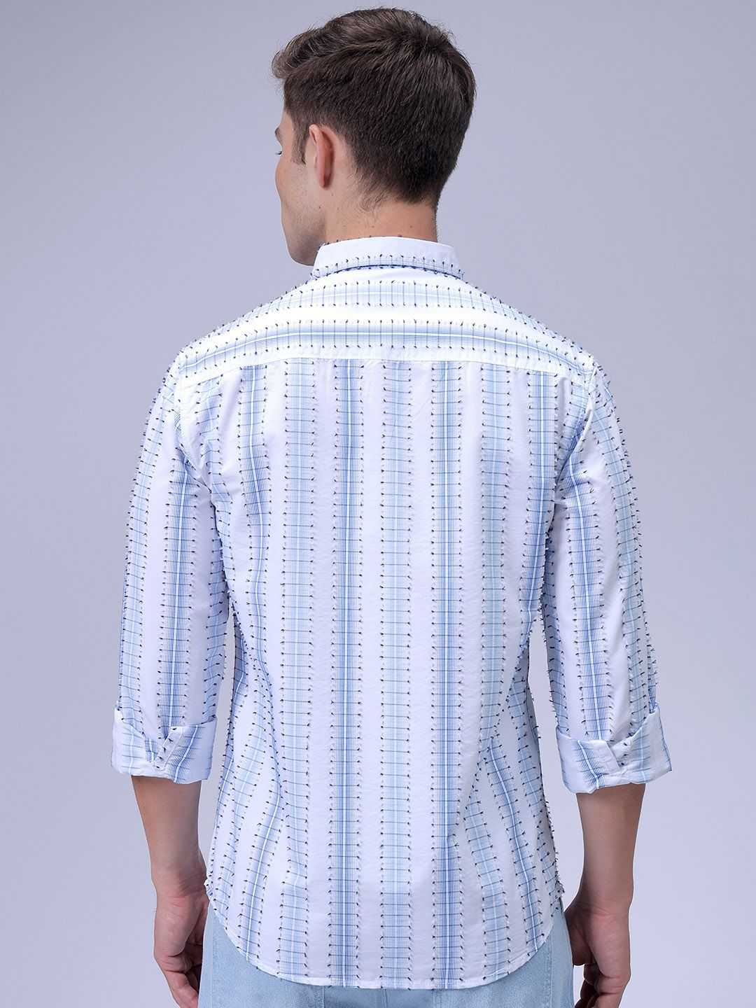 The Indian Garage Co Men Slim Fit Spread Collar Textured Cotton Casual Shirt