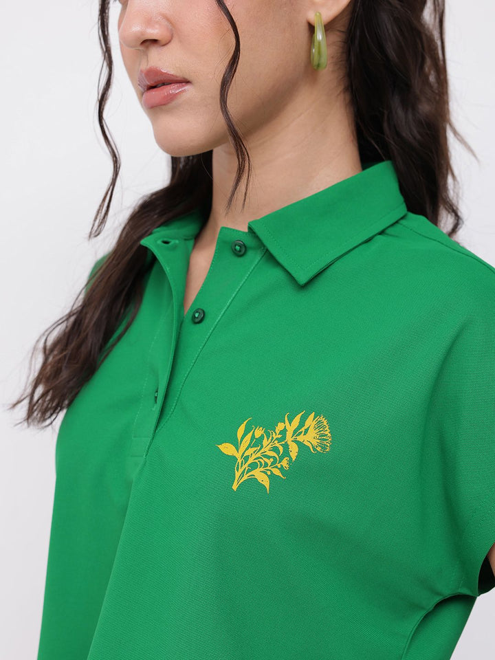 DressBerry Cheerful Summer Vibe Polo Collar Crop T-shirt