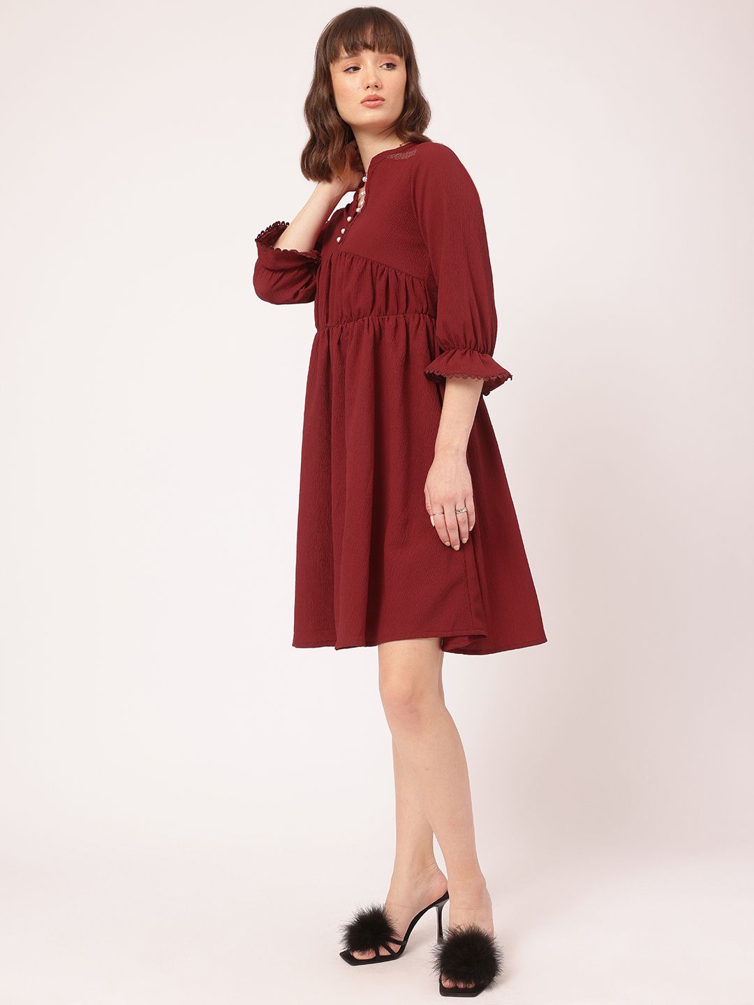 DressBerry Radiant Reflections Crinkled Bell Sleeve A-line Dress