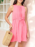 DressBerry Luxe Colorplay Belted Mini A-line Dress with Pintucks-Detail