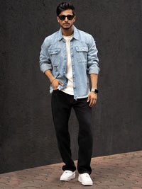 Powerlook Men Spread Collar Faded Cotton Casual Shirt