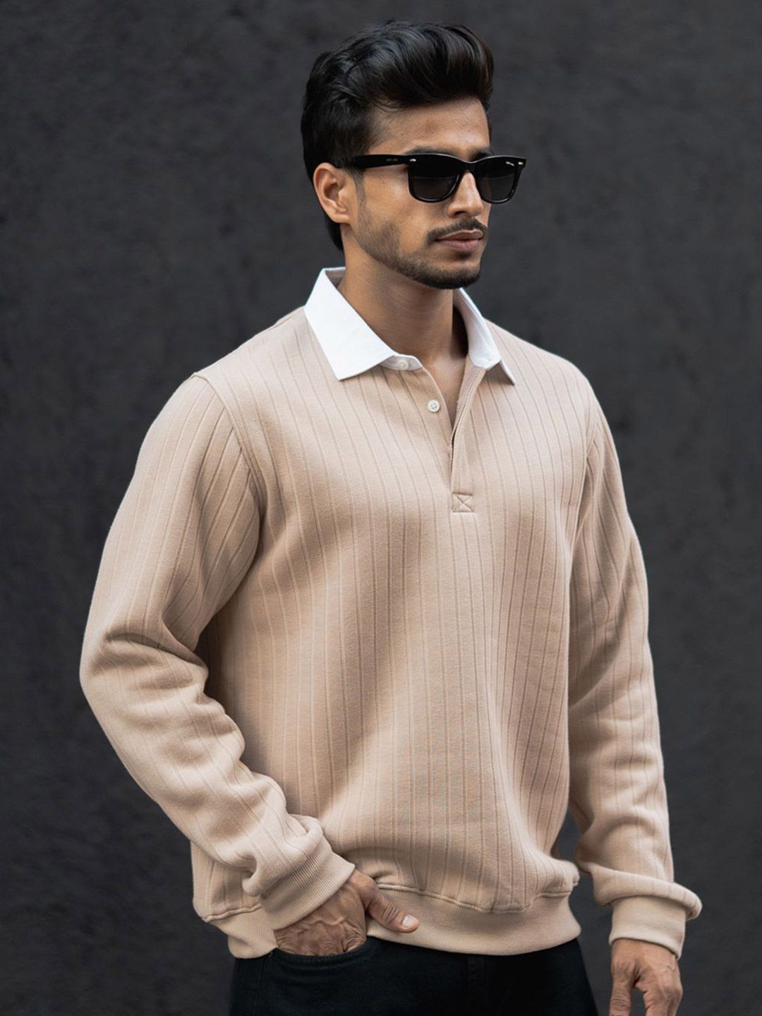 Powerlook Men Polo Collar Sweatshirt