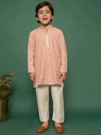 VASTRAMAY Boys Embroidered Regular Sequinned Kurta with Pyjamas