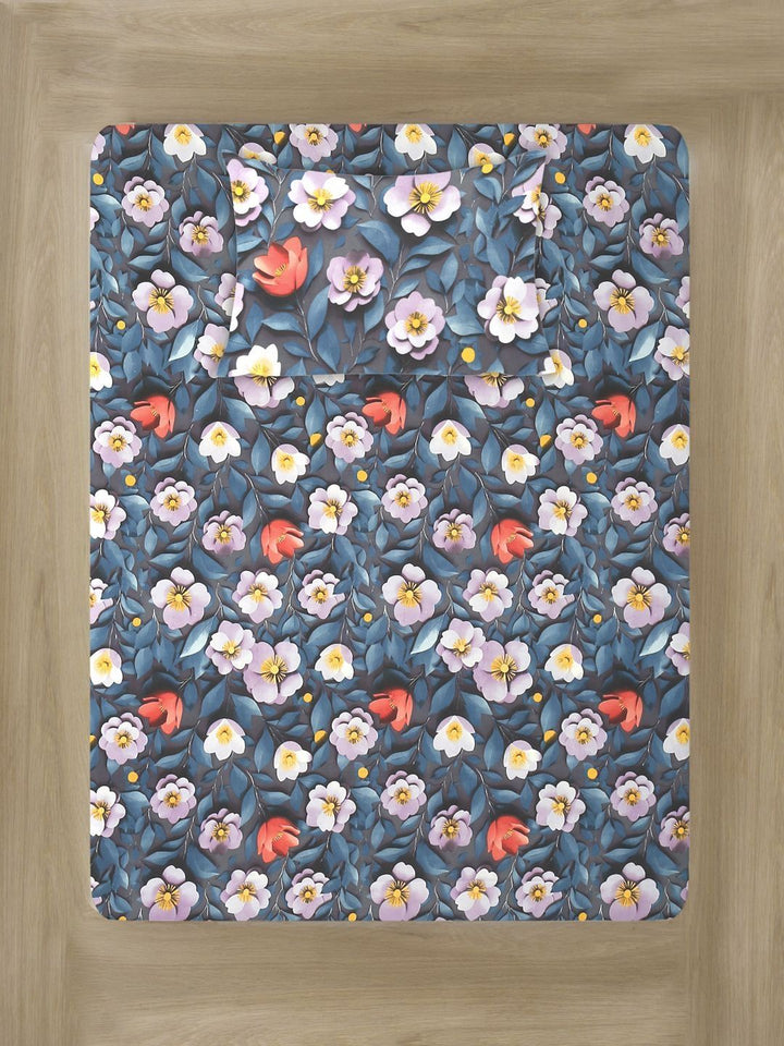 Myntra Elegant Navy Blue Floral 300 TC Single Cadar 7D dengan 1 Sarung Bantal
