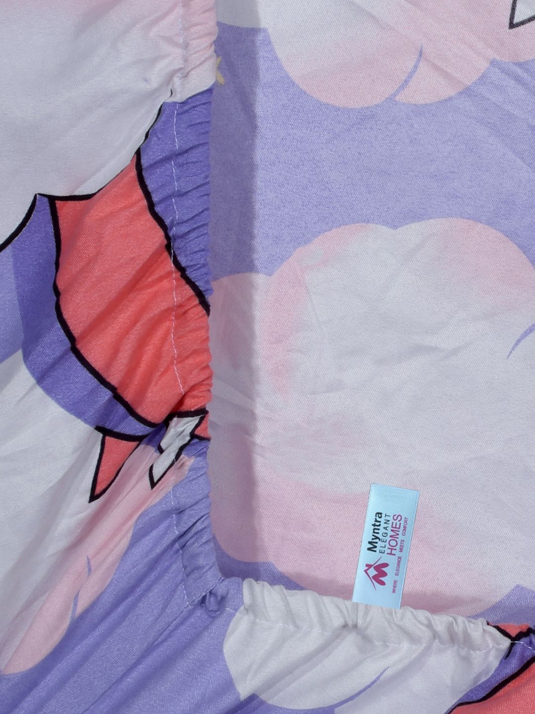 Myntra Elegant Homes Purple Cartoon Characters Dilengkapi 300 TC King Cadar dengan 2 Sarung Bantal