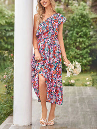 all about you Women Floral Printed Flutter Sleeve Fit & Flare Midi Dress