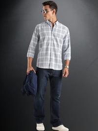 ADRO Tartan Checked Spread Collar Baju Kasual Kapas Lengan Panjang