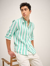 THE BEAR HOUSE Men Vertical Striped Cotton Slim Fit Casual Shirt